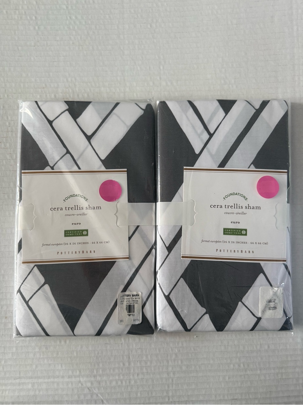 Pottery Barn Foundations Cera Trellis Euro  Shams Gray & White